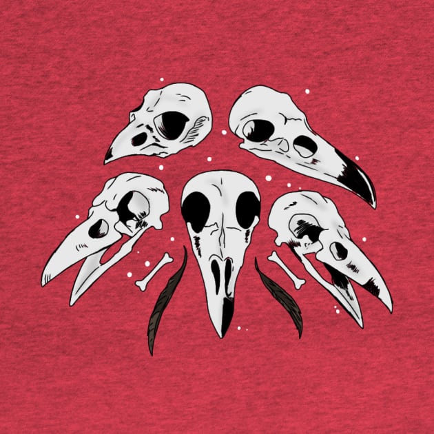 Bird skulls with feathers by Basicallyimbored